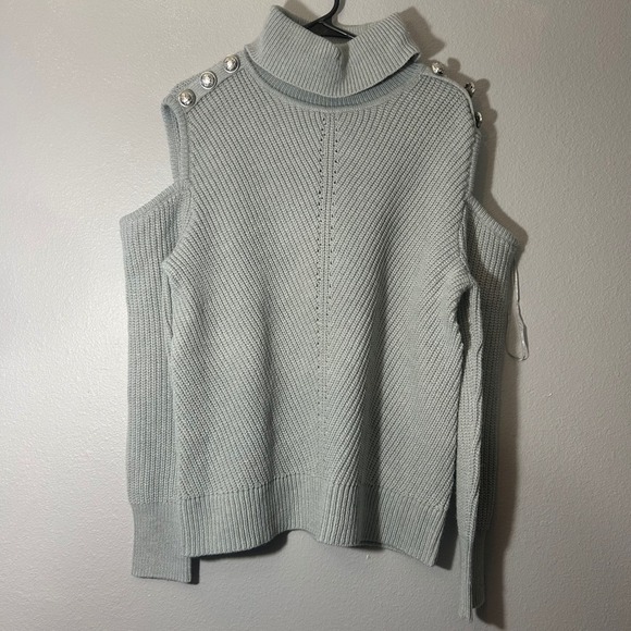 INC International Concepts Cold Shoulder Turtleneck Sweater Button Detail Size M - Picture 2 of 7
